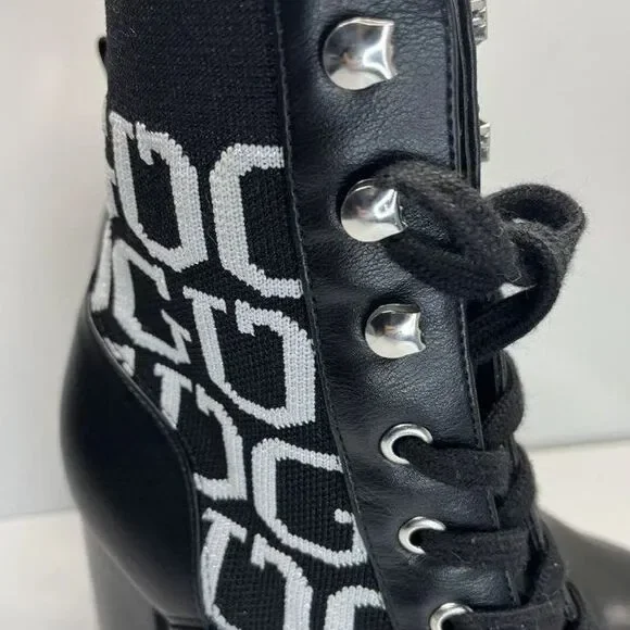 GUESS Ankle Boots Knit Logo Platform Black White WOMENS SIZE 11M - Picture 6 of 8